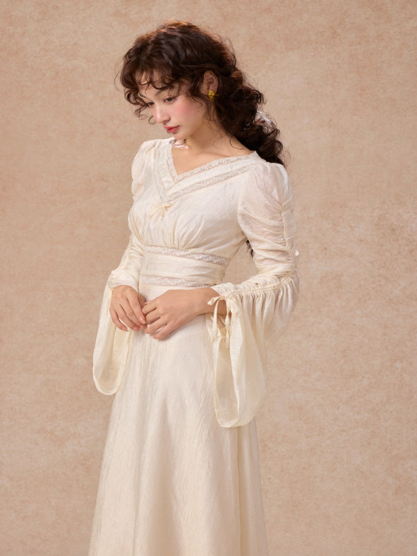 Romantic Ivory Long Sleeve Vintage Dress