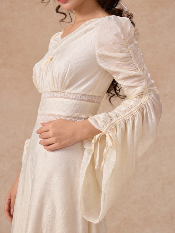 Romantic Ivory Long Sleeve Vintage Dress