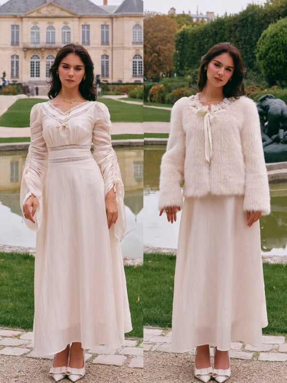 Romantic Ivory Long Sleeve Vintage Dress