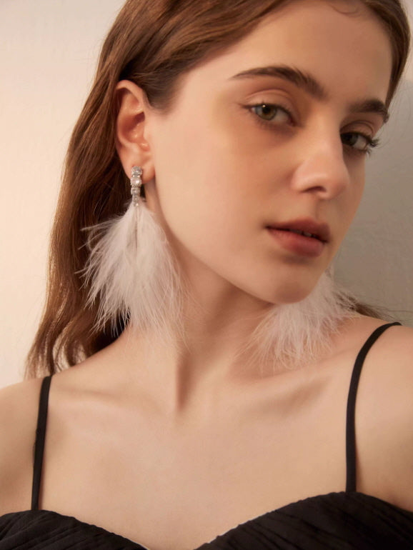 Romantic White Feather Statement Earrings