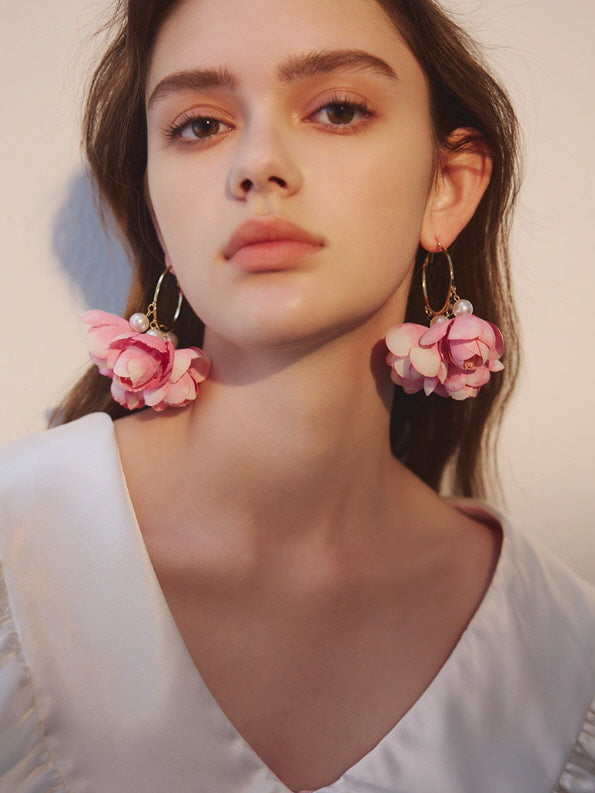 Romantic Rose Bloom Hoop Earrings