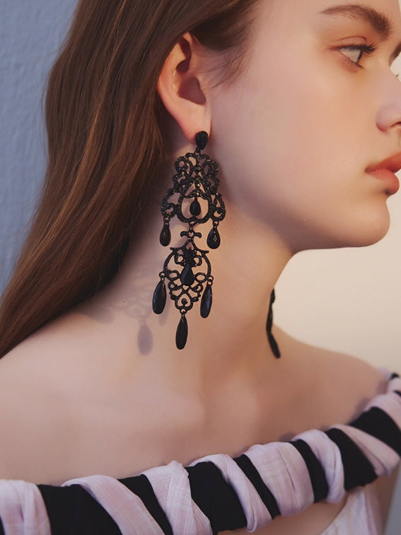Midnight Elegance Black Chandelier Earrings