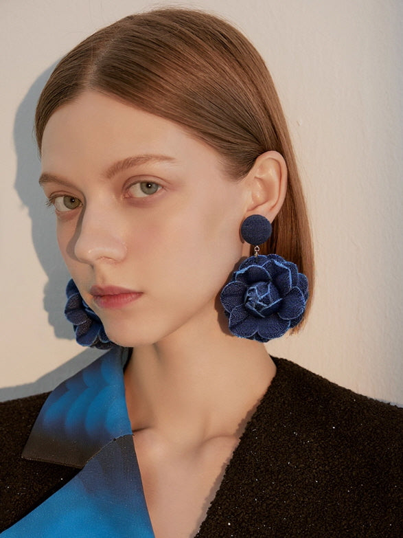 Romantic Blue Bloom Fabric Earrings