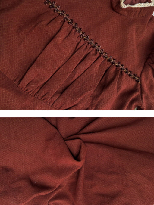 Brick Red Victorian Puff Sleeve Vintage Dress