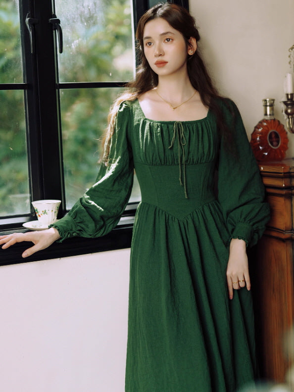 Green Ribbon Vintage Dress - Cottagecore Vintage Aesthetic Outfit Green Ribbon Vintage Dress - Cottagecore Vintage Aesthetic Outfit