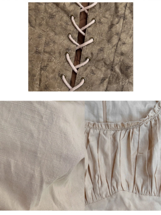 Rustic Fairytale Dress with Lace-Up Vest Set
