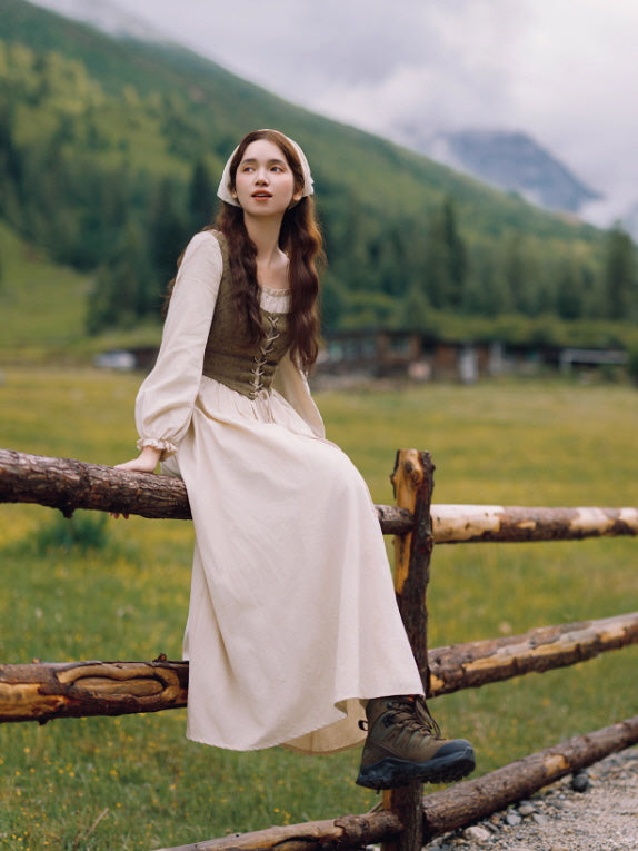 Rustic Fairytale Dress with Lace-Up Vest Set