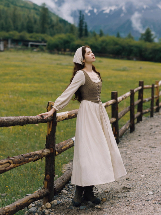 Rustic Fairytale Dress with Lace-Up Vest Set
