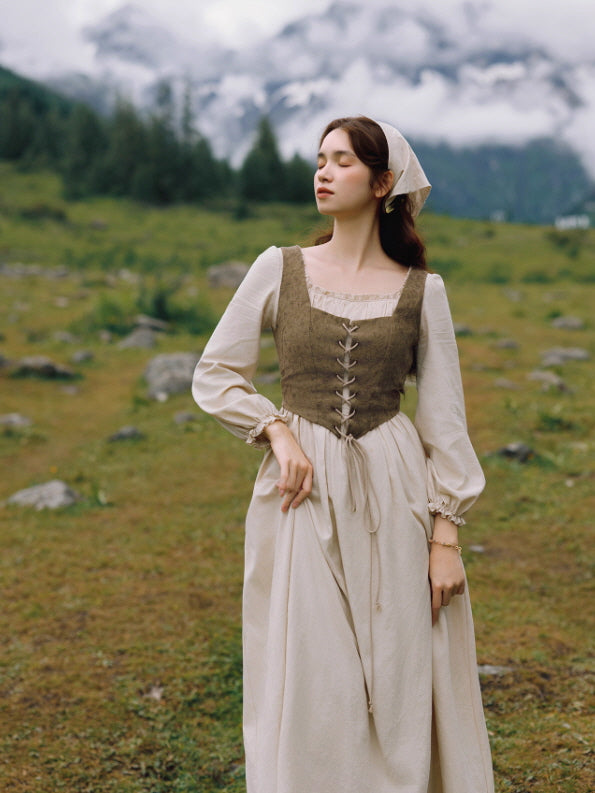 Rustic Fairytale Dress with Lace-Up Vest Set