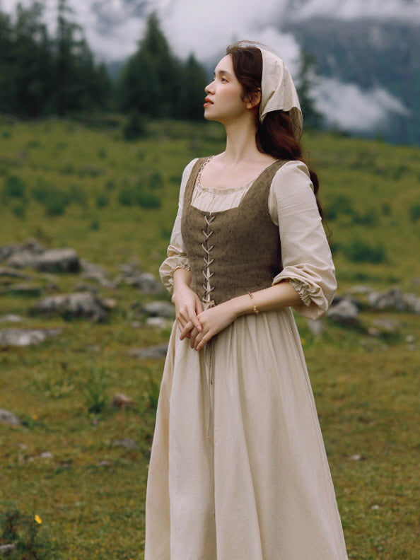 Rustic Fairytale Dress with Lace-Up Vest Set