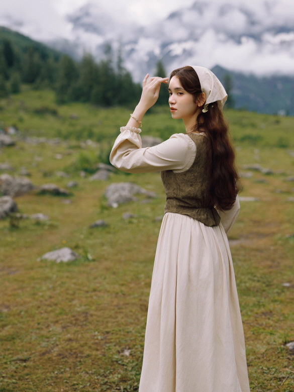 Rustic Fairytale Dress with Lace-Up Vest Set