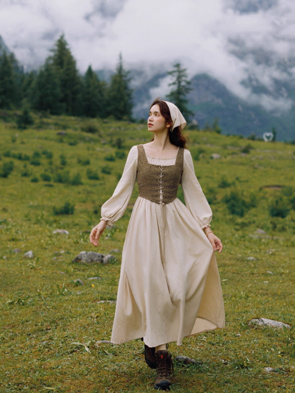 Rustic Fairytale Dress with Lace-Up Vest Set