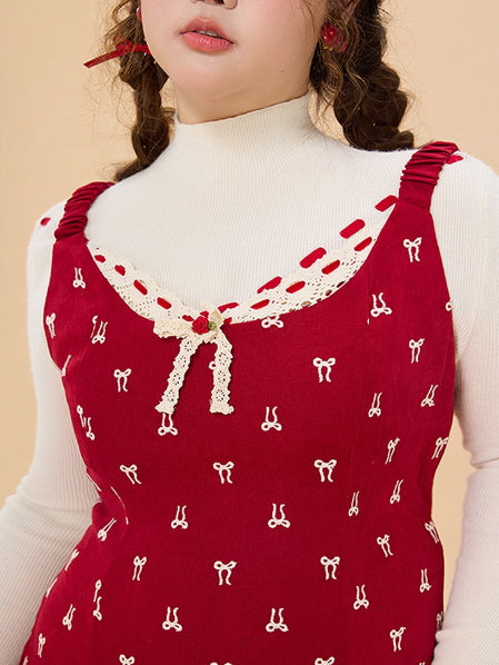 Vintage Red Bow Print Dress