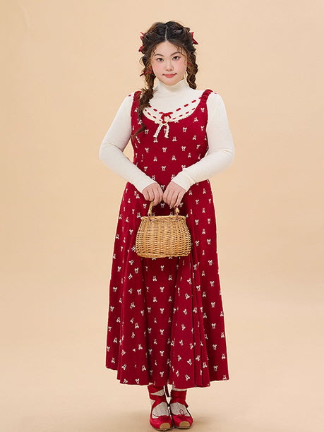 Vintage Red Bow Print Dress