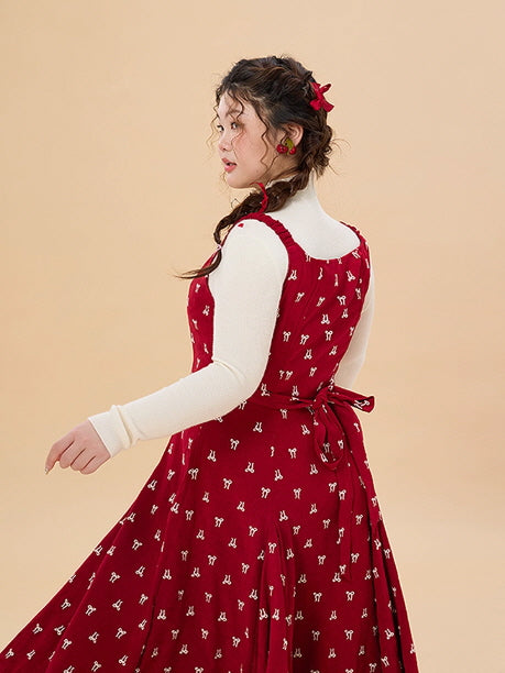 Vintage Red Bow Print Dress