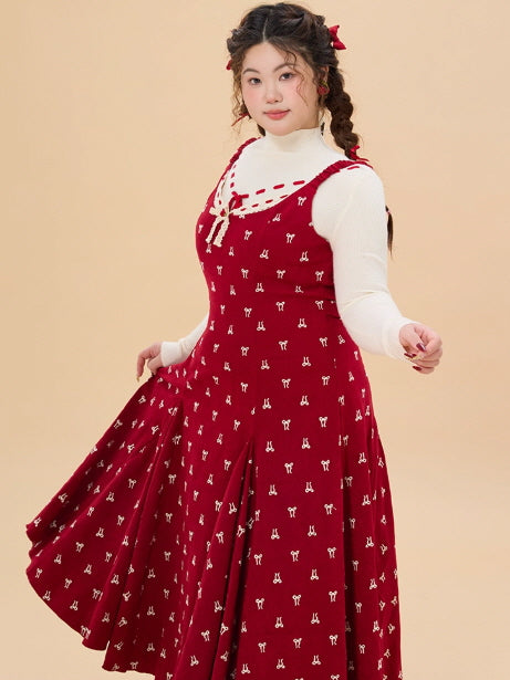 Vintage Red Bow Print Dress