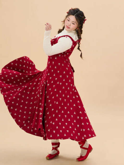 Vintage Red Bow Print Dress