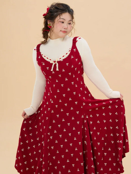 Vintage Red Bow Print Dress