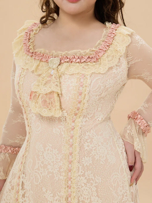 Vintage Lace Ruffle Long Dress
