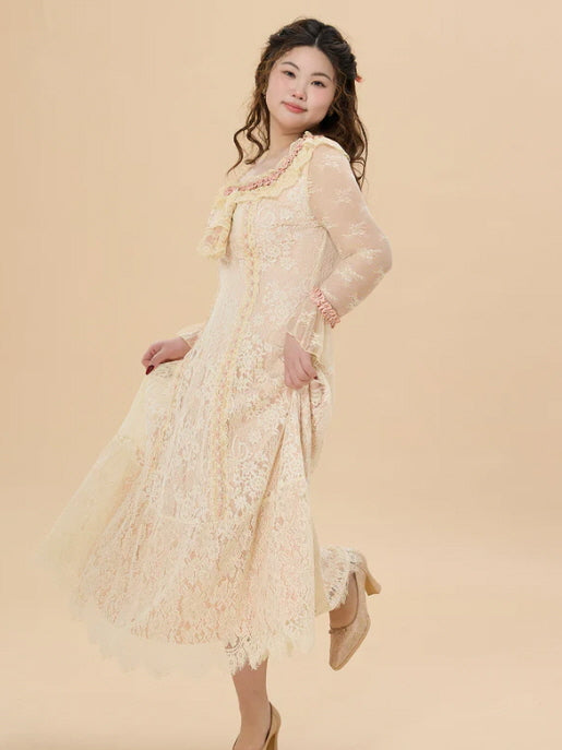 Vintage Lace Ruffle Long Dress