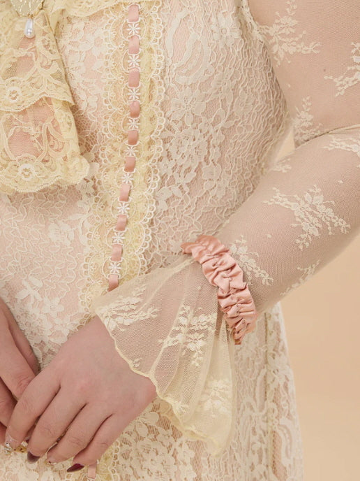 Vintage Lace Ruffle Long Dress