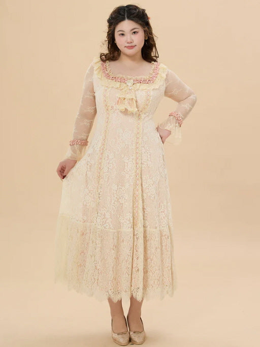 Vintage Lace Ruffle Long Dress