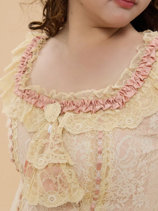 Vintage Lace Ruffle Long Dress