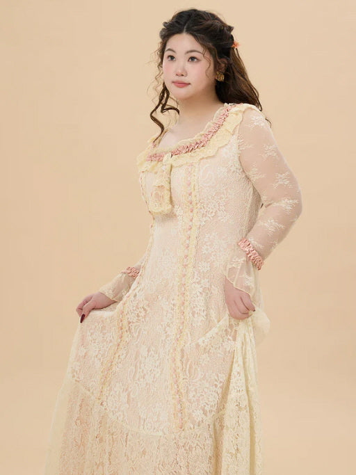 Vintage Lace Ruffle Long Dress