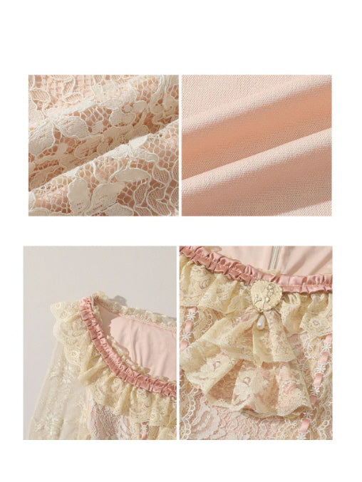 Vintage Lace Ruffle Long Dress