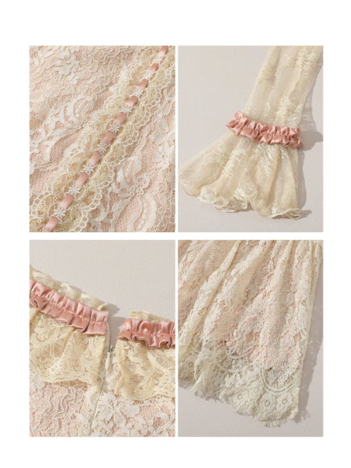 Vintage Lace Ruffle Long Dress