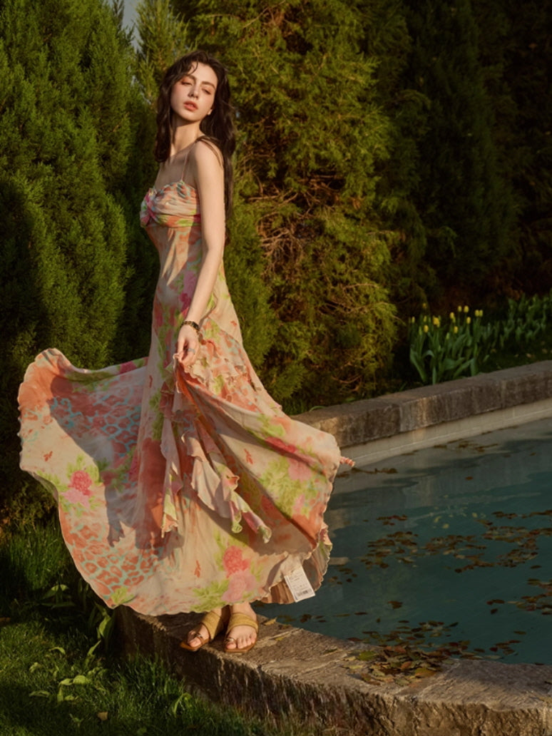 Sunset Garden Chiffon Maxi Dress