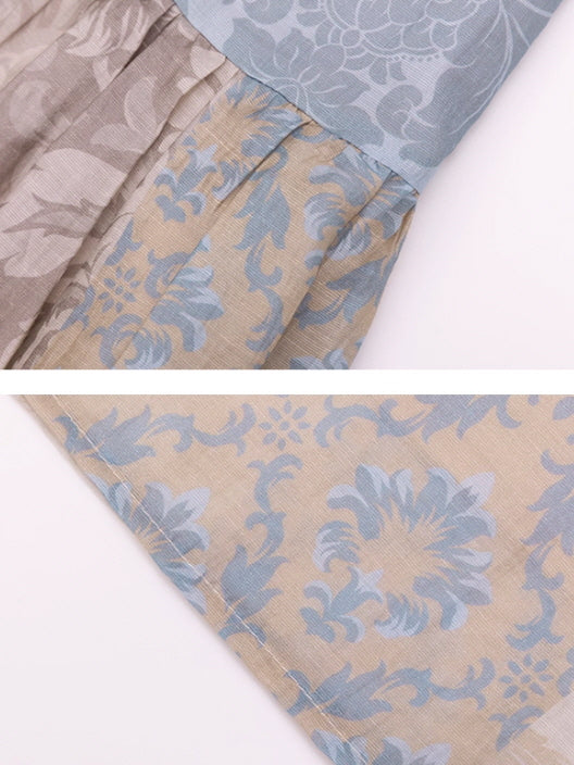Vintage Patchwork Off-Shoulder Blouse & Skirt