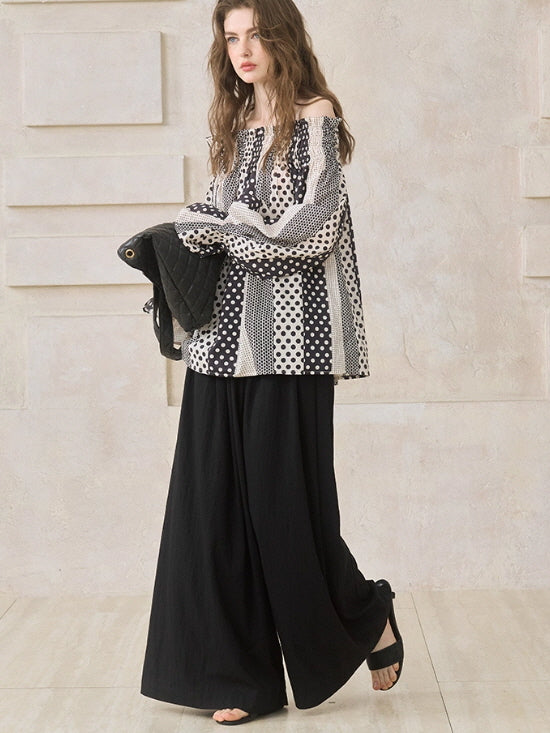 Vintage Polka Dot Off-Shoulder Blouse