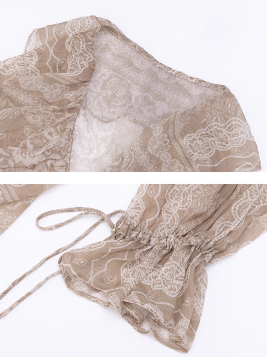 Romantic Beige Lace Blouse & Skirt