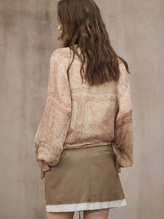 Romantic Beige Lace Blouse & Skirt