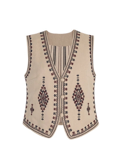 Vintage Embroidered Linen Blend Vest