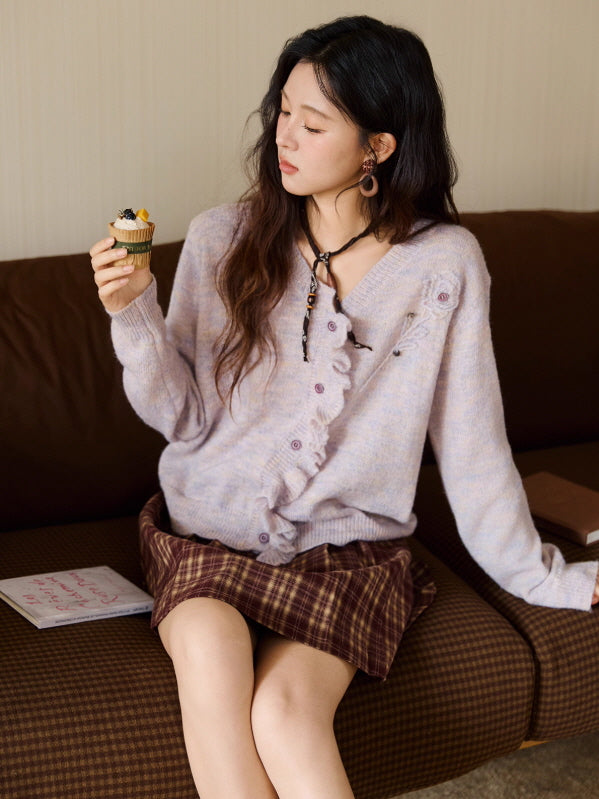 Romantic Ruffle Floral Embroidered Cardigan