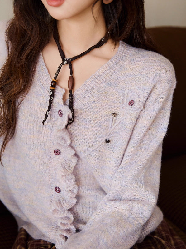 Romantic Ruffle Floral Embroidered Cardigan