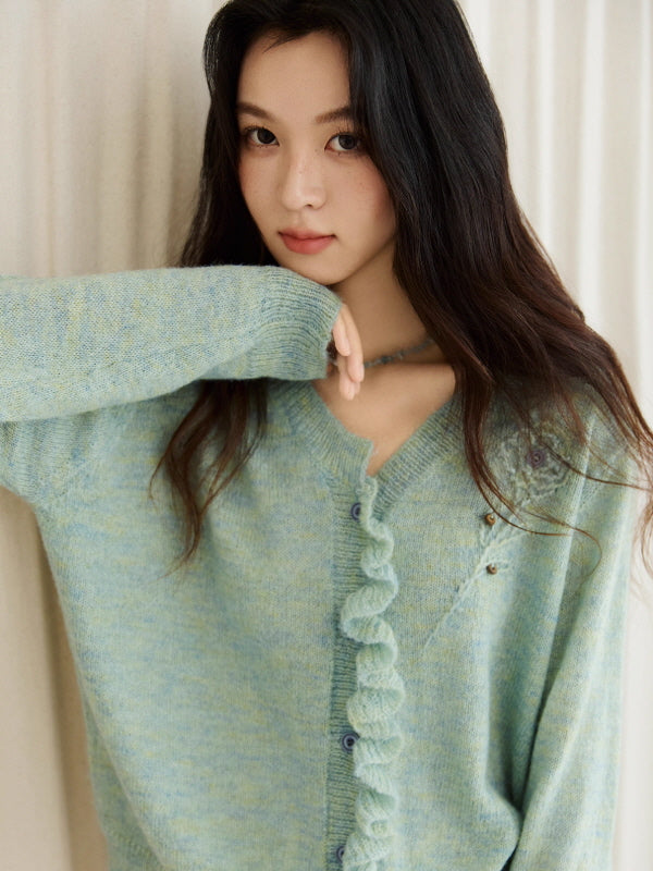 Romantic Ruffle Floral Embroidered Cardigan