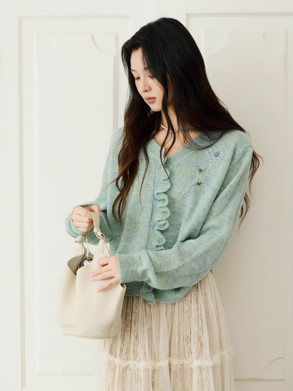 Romantic Ruffle Floral Embroidered Cardigan