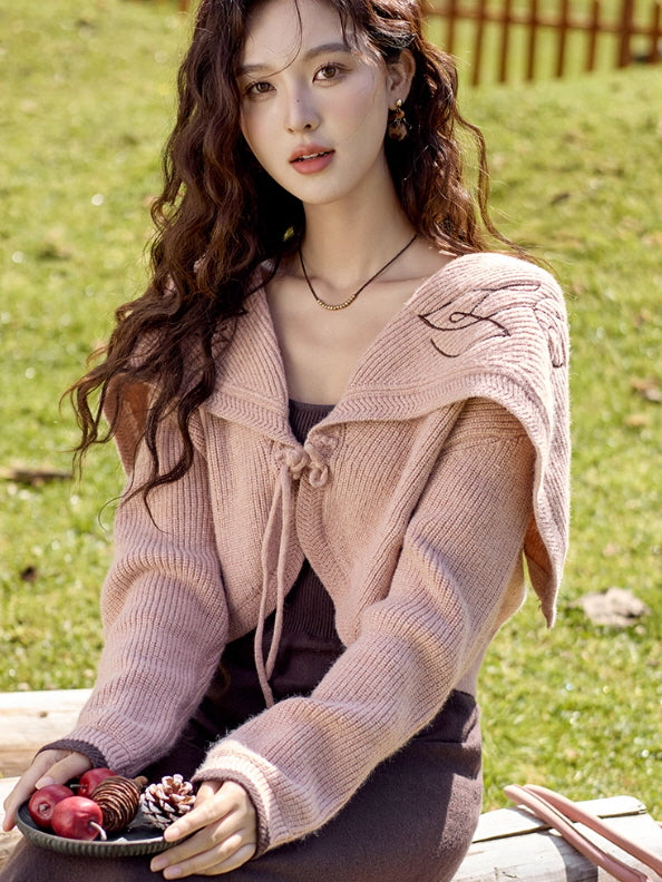 Blush Embroidered Collar Knit Cardigan