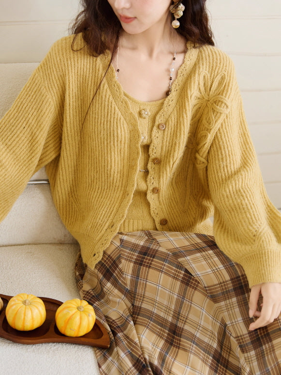 Golden Meadow Knit Camisole & Cardigan Set