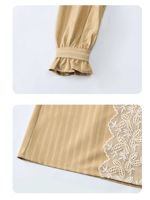 Vintage Beige Lace Panel Blouse