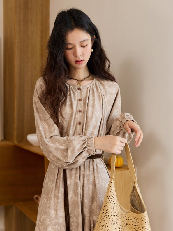Vintage Paisley Belted Dress