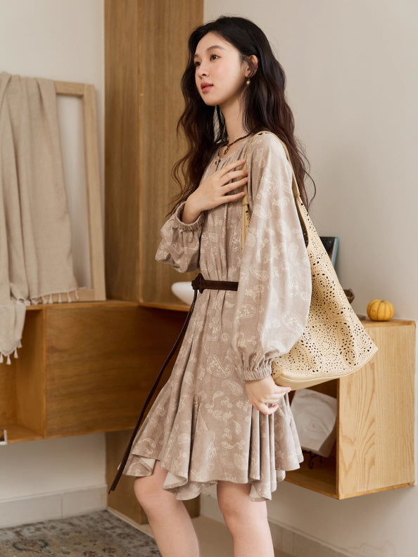 Vintage Paisley Belted Dress