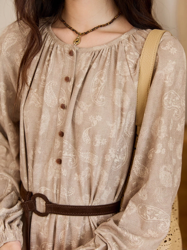 Vintage Paisley Belted Dress