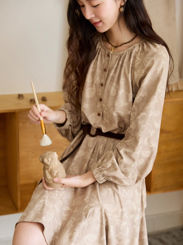 Vintage Paisley Belted Dress