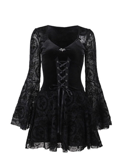 Gothic Lace Bell Sleeve Corset Dress