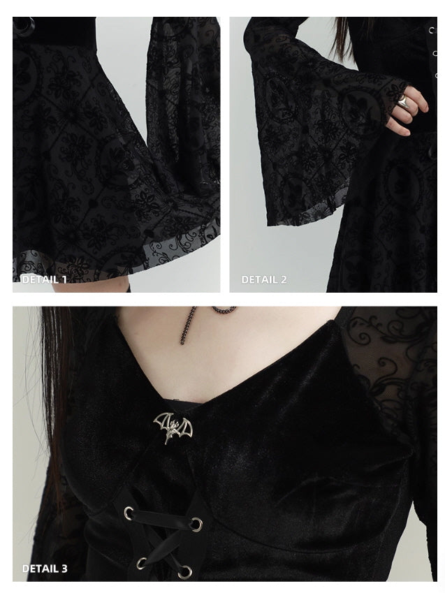 Gothic Lace Bell Sleeve Corset Dress