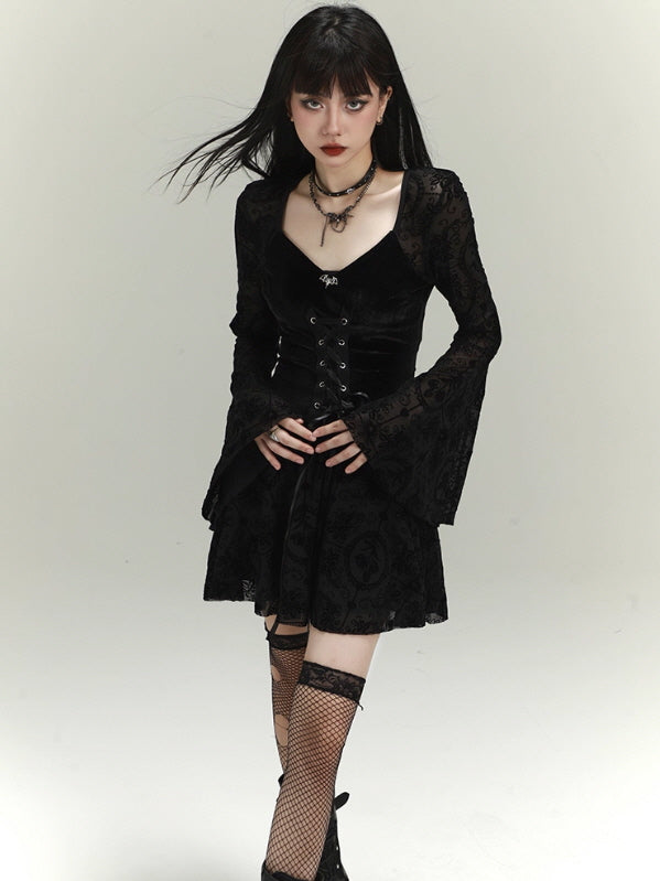 Gothic Lace Bell Sleeve Corset Dress